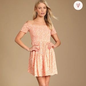 * Lulus I Love Orange Floral Print Off-the-Shoulder Mini Dress